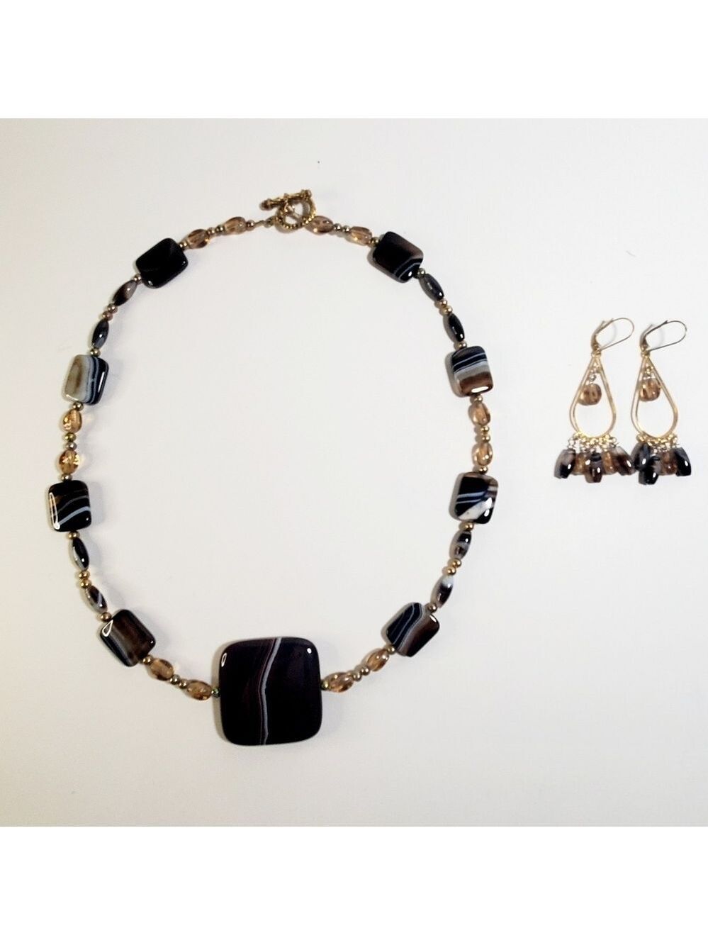 BOHO Handcrafted Glass Bead Necklace and Earrings Jewelry Set
